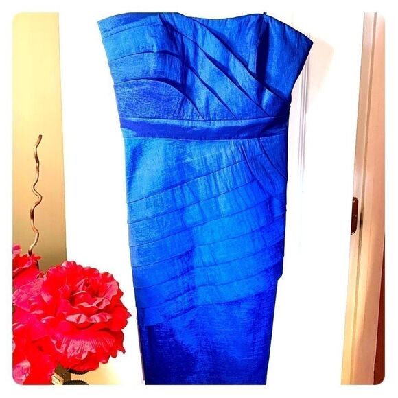 Strapless Cobalt Blue Form Fitting Dress Size 8 - Picture 1 of 5